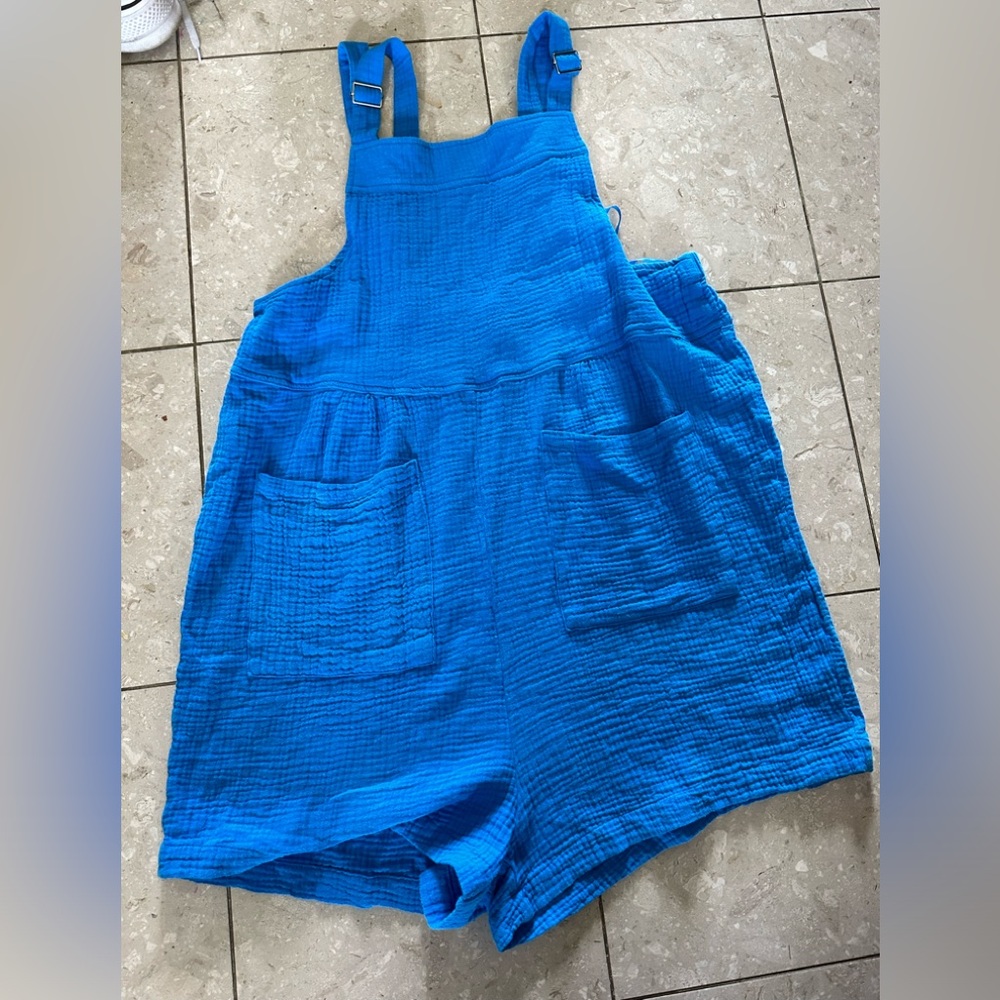 NWOT Pink Lily Guaze Cotton Blue Overall Romper Womens size XL - Picture 2 of 4